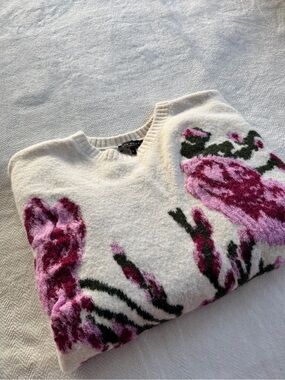 Ted Baker London Cream Crewneck Sweater with Pink Floral